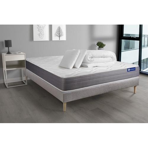 Pack Prêt A Dormir Matelas Actimemo Dream Memoire De Forme 180x200 Cm 5zones Confort + Sommier Kit Gris + 2oreillers+Couette