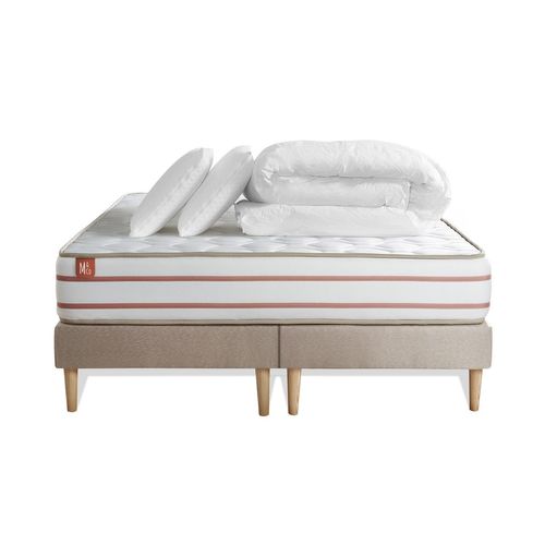 Pack Prêt A Dormir Matelas Le Doux 200x200cm Memoire De Forme - Ep. 24cm + Double Sommiers Beige + 2 Oreillers +Couette