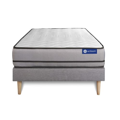 Ensemble Matelas Actimemo 90x200cm 2 Faces A Mémoire De Forme 3zones De Confort + Sommier Kit Gris