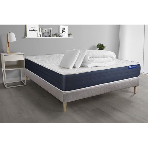 Pack Prêt A Dormir Matelas Memoire De Forme Actimemo Sleep 140x190 5zones Confort + Sommier Kit Gris + 2 Oreillers + Couette