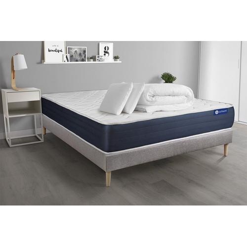 Pack Prêt A Dormir Matelas Memoire De Forme Actimemo Sleep 180x200 5zones Confort + Sommier Kit Gris + 2 Oreillers + Couette