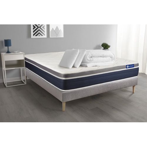 Pack Prêt A Dormir Actimemo Confort Matelas Memoire De Forme 140x190 Maxi Epaisseur + Sommier Kit Gris + 2 Oreillers+Couette