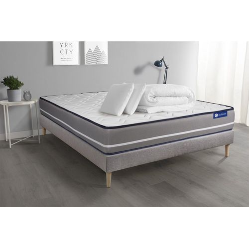 Pack Prêt A Dormir Matelas A Memoire Actimemo Pur 140x200cm 3zones De Confort + Sommier Kit Gris + 2 Oreillers + Couette