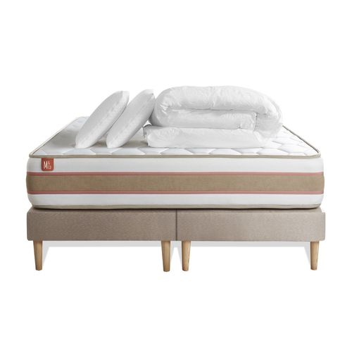 Pack Prêt A Dormir Matelas Le Délicat 200x200 Ressorts Ensaches Et Memoire De Forme + Double Sommiers Beige