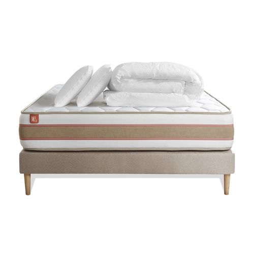 Pack Prêt A Dormir Matelas Le Délicat 140x200cm Ressorts Ensaches + Memoire De Forme + Sommier Kit Beige