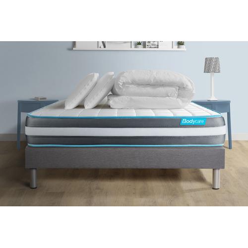 Pack 140x190 Matelas Bodyform + Sommier Kit Gris + Couette 240x220cm + 2 Oreillers 60x40cm