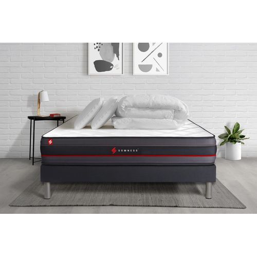 Pack Prêt A Dormir 140x200 Matelas Regen A Memoire De Forme + Sommier Kit Noir + Couette 240x220 Cm + 2 Oreillers 60x40cm