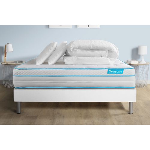 Pack 140x190 Matelas Bodymax + Sommier Kit Blanc + Couette 240x220cm + 2 Oreillers 60x40cm