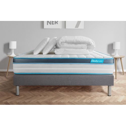 Pack 140x200 Matelas Bodyfit + Sommier Kit Gris + Couette 240x220cm + 2 Oreillers 60x40cm