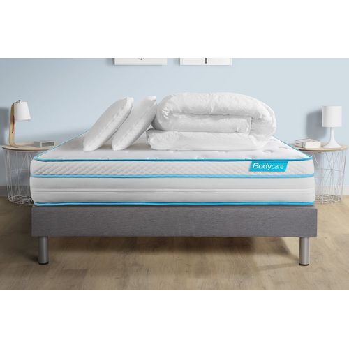 Pack 140x200 Matelas Bodymax + Sommier Kit Gris + Couette 240x220cm + 2 Oreillers 60x40cm
