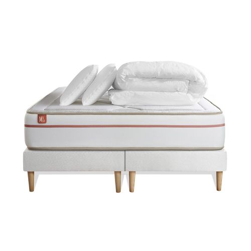 Pack Prêt A Dormir Matelas Le Paisible 180x200cm Memoire De Forme Biovisco + Double Sommiers Blanc + 2 Oreillers + Couette