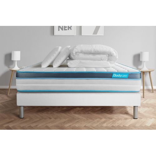 Pack 160x200 Matelas Bodyfit + Sommier Kit Blanc + Couette 260x240cm + 2 Oreillers 60x40cm