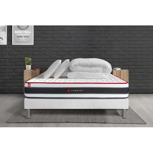 Pack Prêt A Dormir 140x190 Matelas Energy Ressorts Ensaches Et Memoire De Forme + Sommier Kit Blanc + Couette + 2 Oreillers