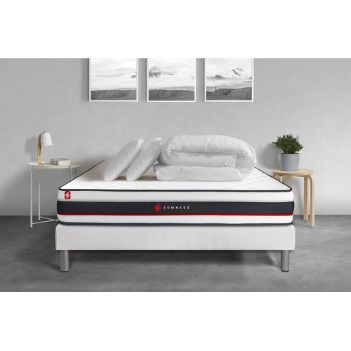 Pack Prêt A Dormir 140x190 Matelas Form + Sommier Kit Blanc + 2 Oreillers Memoire De Forme 60x40cm + Couette Percale 240x220 Cm