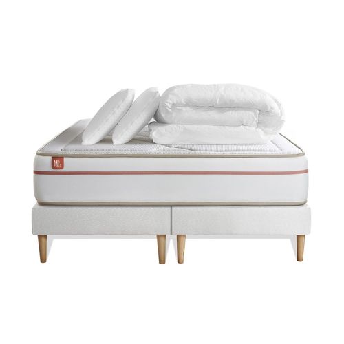 Pack Prêt A Dormir Matelas Le Paisible 200x200cm Memoire De Forme Biovisco + Double Sommiers Blanc + 2 Oreillers + Couette