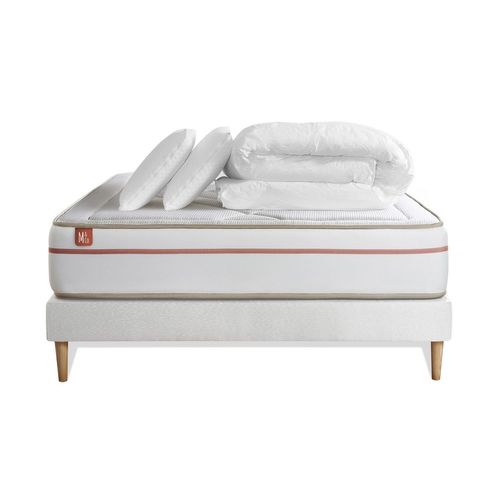 Pack Prêt A Dormir Matelas Le Paisible 140x200cm Memoire De Forme Biovisco + Sommier Kit Blanc + 2 Oreillers + Couette
