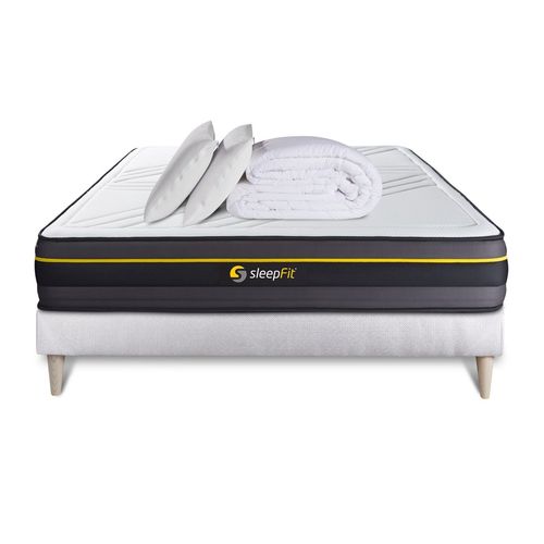 Pack Prêt A Dormir 160x200 Matelas Active + Sommier Kit Blanc + 2 Oreillers Memoire De Forme 60x40cm + Couette Percale 260x240cm