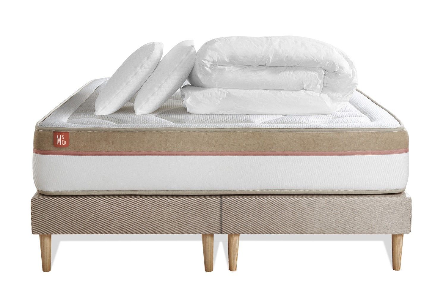 Pack Prêt A Dormir Matelas Le Cosy 200x200cm Memoire De Forme - Ep. 30cm + Double Sommiers Beige + 2 Oreillers + Couette