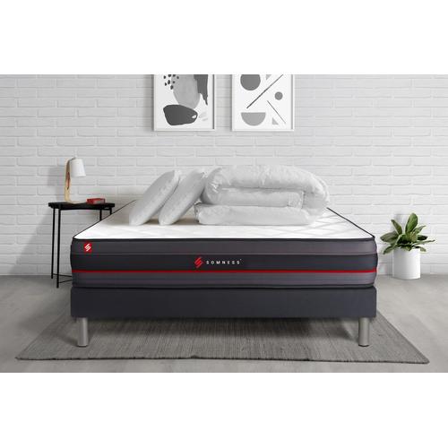 Pack Prêt A Dormir 140x190 Matelas Regen A Memoire De Forme + Sommier Kit Noir + Couette 240x220 Cm + 2 Oreillers 60x40cm