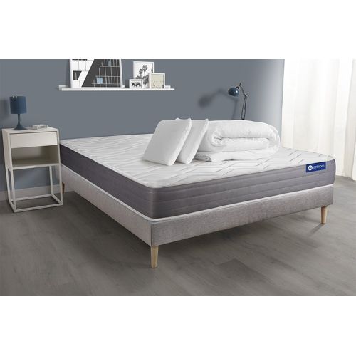 Pack Prêt A Dormir Matelas Actiflex Dream Ressorts Ensaches + Memoire De Forme 140x190 + Sommier Kit Gris +2oreillers+Couette