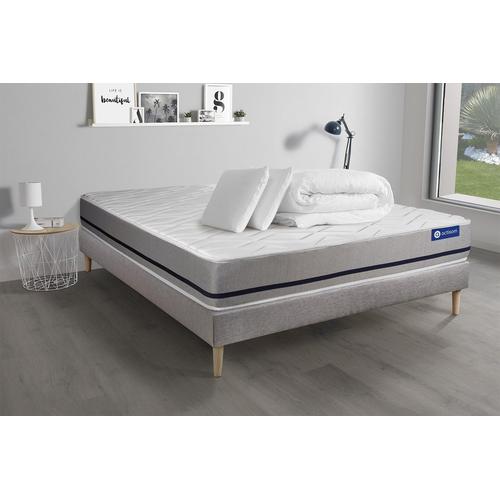 Pack Prêt A Dormir Matelas 140x200 Actilatex Soft 3zones De Confort + Sommier Kit Gris + 2 Oreillers + Couette