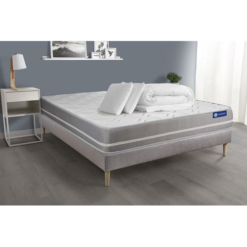 Pack Prêt A Dormir Matelas Ressorts Ensaches Actiflex Touch 140x190 3zones Confort + Sommier Kit Gris + 2 Oreillers +Couette
