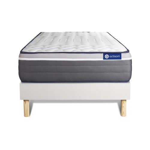 Ensemble Matelas Actimemo Plus 80x190 Memoire De Forme Maxi Epaisseur 7zones De Confort + Sommier Kit Blanc