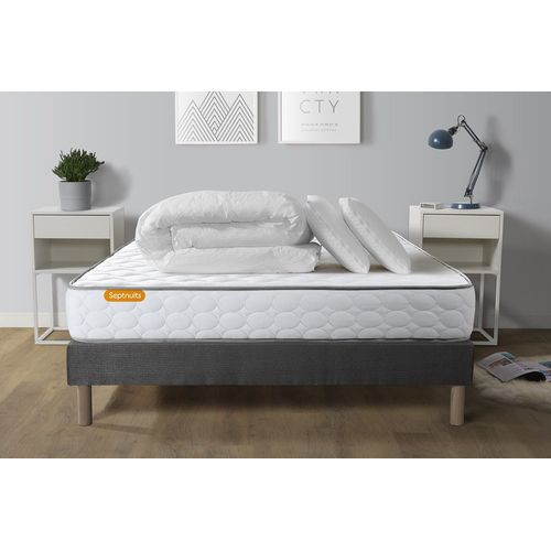 Pack Matelas Memo + Sommier Gris 140x190 + 2 Oreillers Memoire De Forme