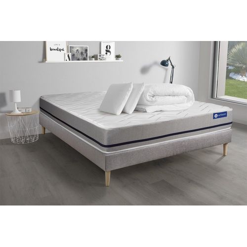 Pack Prêt A Dormir Matelas 180x200 Actilatex Soft 3zones De Confort + Sommier Kit Gris + 2 Oreillers + Couette