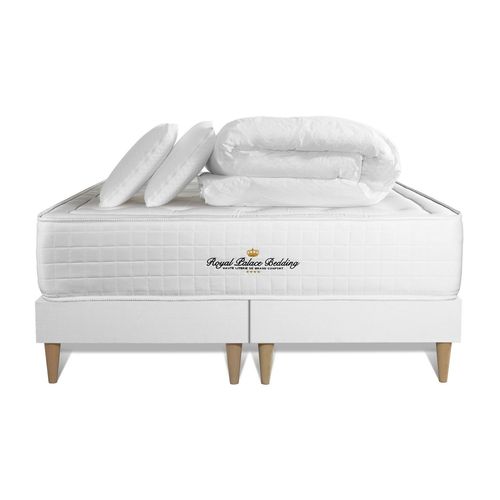 Pack matelas a memoire de forme maxi epaisseur Buckingham 160x200cm + double sommier 80x200 cm + 2 oreillers + 1 couette
