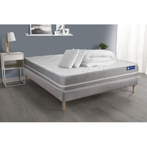 Pack Prêt A Dormir Matelas Ressorts Ensaches Actiflex Touch 200x200 3zones Confort + Sommier Kit Gris + 2 Oreillers +Couette