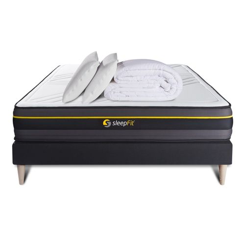 Pack Matelas Active 140x200 + Sommier Noir + Couette + 2 Oreillers