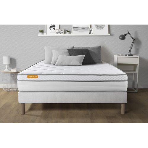 Matelas + Sommier 140x200 Memo Luxe Ressorts Ensaches + Memoire De Forme 5 Zones De Confort Maxi Epaisseur