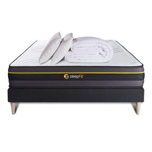 Pack Matelas Active 160x200 + Sommier Noir + Couette + 2 Oreillers