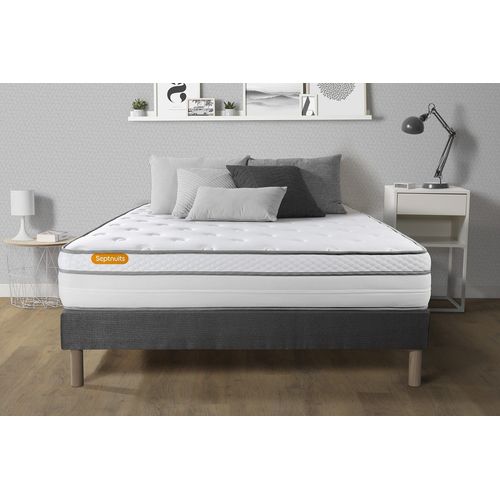 Matelas + Sommier Gris 140x200 Memo Luxe Ressorts Ensaches + Memoire De Forme 5 Zones De Confort Maxi Epaisseur