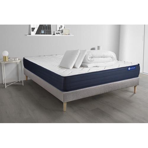 Pack Prêt A Dormir Matelas Actilatex Life 140x190 Cm Latex Et Memoire De Forme + Sommier Kit Gris + 2 Oreillers + Couette