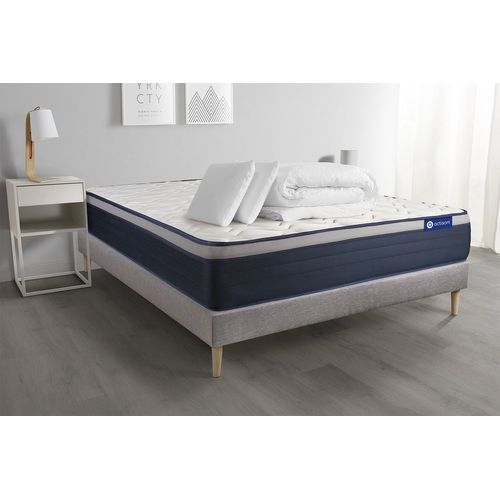 Pack Prêt A Dormir Matelas Latex + Memoire De Forme Actilatex Max 140x200 Cm + Sommier Kit Gris + 2 Oreillers + Couette