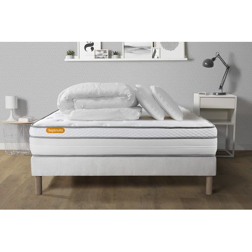 Pack Matelas + Sommier 140x200 Memo Luxe Ressorts Ensaches + Memoire De Forme 5 Zones De Confort Maxi Epaisseur