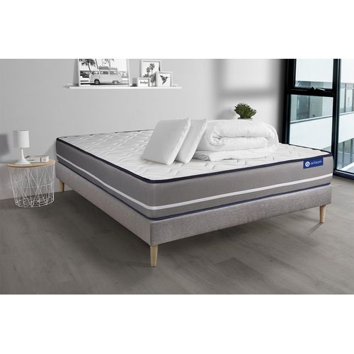 Pack Prêt A Dormir Matelas Latex + Memoire De Forme Actilatex Pur 180x200cm + Sommier Kit Gris + 2 Oreillers + Couette