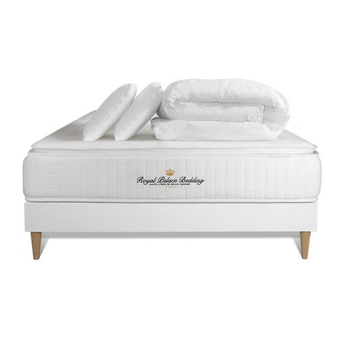 Pack Matelas Ressorts Ensaches + Memoire De Forme Maxi Epaisseur George V 180x200cm + Sommier Kit Blanc + 2 Oreillers De Memoire