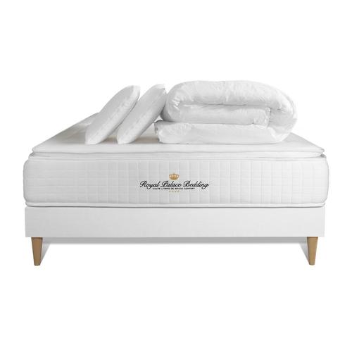 Pack Matelas Ressorts Ensaches + Memoire De Forme Maxi Epaisseur George V 200x200cm + Sommier Kit Blanc + 2 Oreillers De Memoire