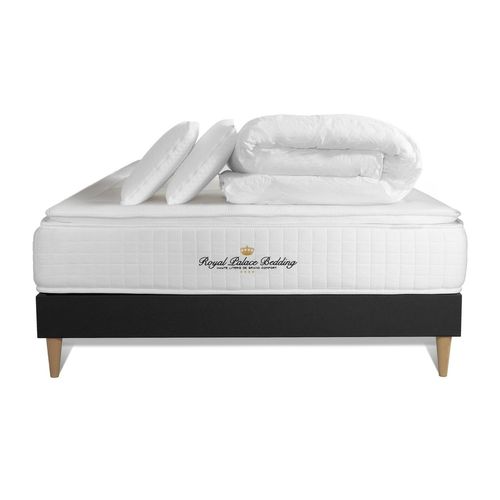 Pack Matelas Ressorts Ensaches Sommier Kit Noir + Memoire De Forme Maxi Epaisseur George V 140x190cm + 2 Oreillers + 1 Couette 2