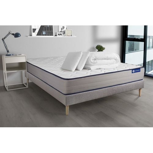 Pack Prêt A Dormir Matelas Latex Et Memoire De Forme Actilatex Form 200x200 Cm + Sommier Kit Gris + 2 Oreillers + Couette