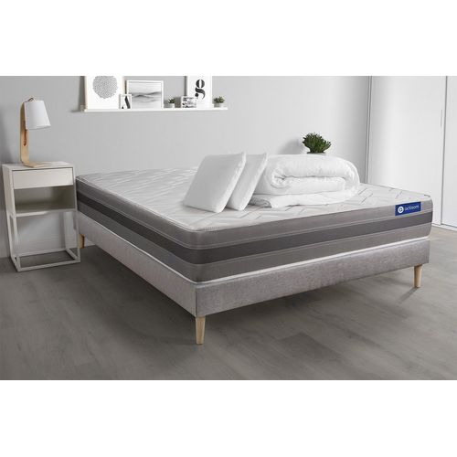Pack Prêt A Dormir Matelas Actilatex Relax Latex Et Memoire De Forme 200x200 Cm + Sommier Kit Gris + 2 Oreillers + Couette