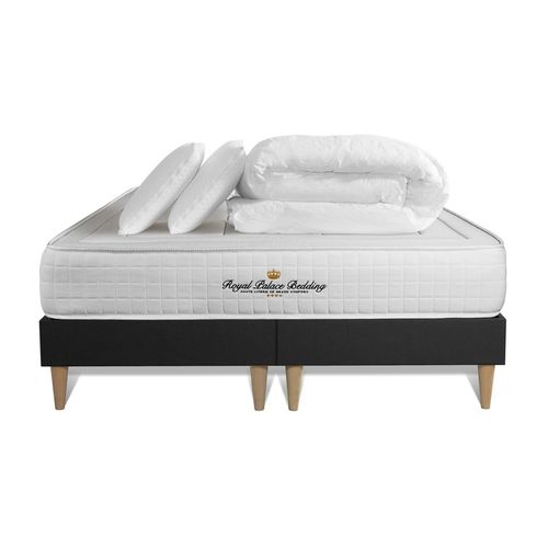 Pack matelas a memoire de forme maxi epaisseur Balmoral 160x200cm + double sommier Noir 80x200 cm + 2 oreillers + 1 couette