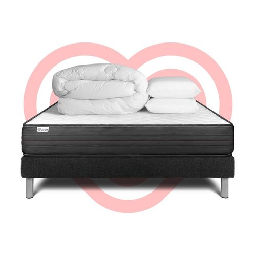 Pack Prêt A Dormir Vitalpower 140 X 200 Cm Sommier Kit Noir