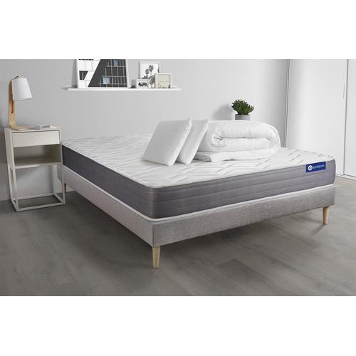 Pack Prêt A Dormir Matelas Actilatex Dream Latex Et Memoire De Forme 140x200 Cm + Sommier Kit Gris + 2 Oreillers + Couette