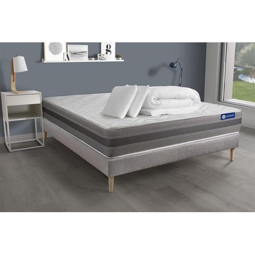 Pack Prêt A Dormir Matelas Actiflex Relax Ressorts Ensaches +Memoire De Forme 140x190 + Sommier Kit Gris +2oreillers+Couette