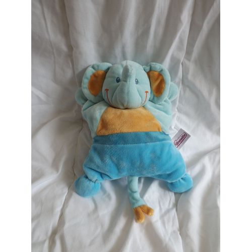 Doudou Éléphant Bleu Orange Pommette