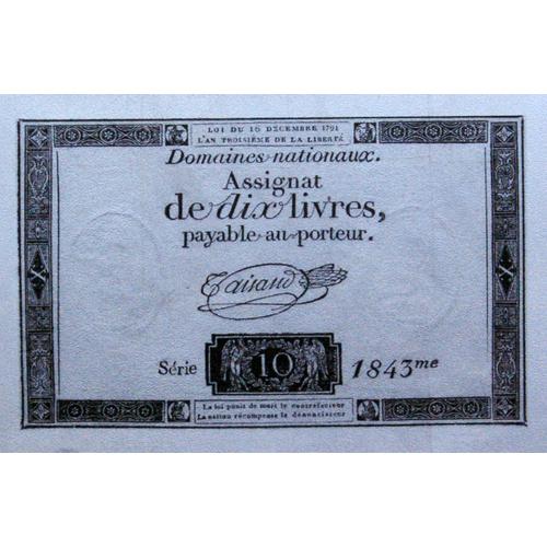 Assignat 10 Livres 1792 Plaqué À La Feuille D'argent Pure